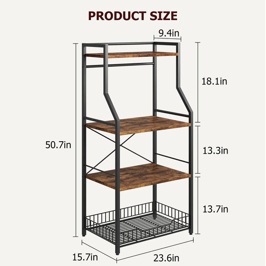 TWISTER.CK Kitchen Bakers Rack With Large Wire Basket 4 Tier