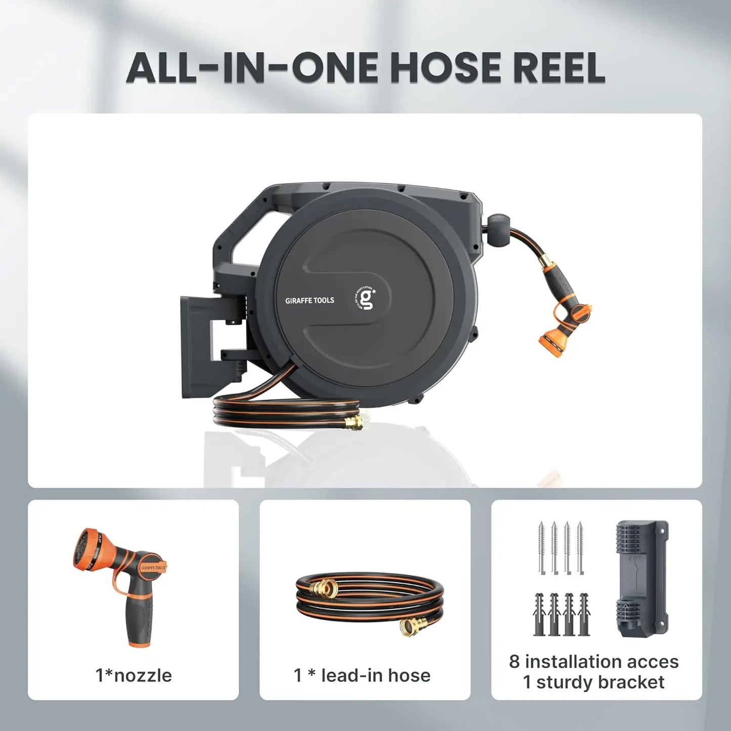 Garden Hose Reel Retractable Wall Mounted Automatic Rewind Lock