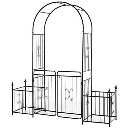 Garden Arbor Arch Gate With Trellis Sides And Locking Doors