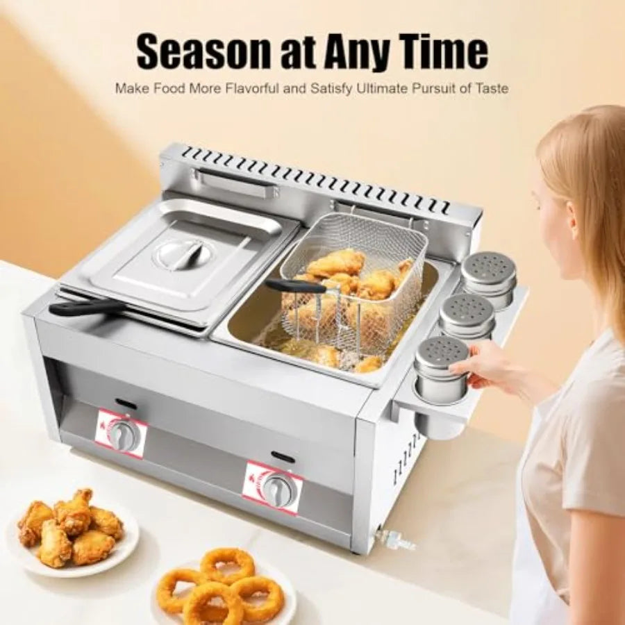 XMSJ Gas Powered Commercial Double Deep Fryer Countertop With Baskets