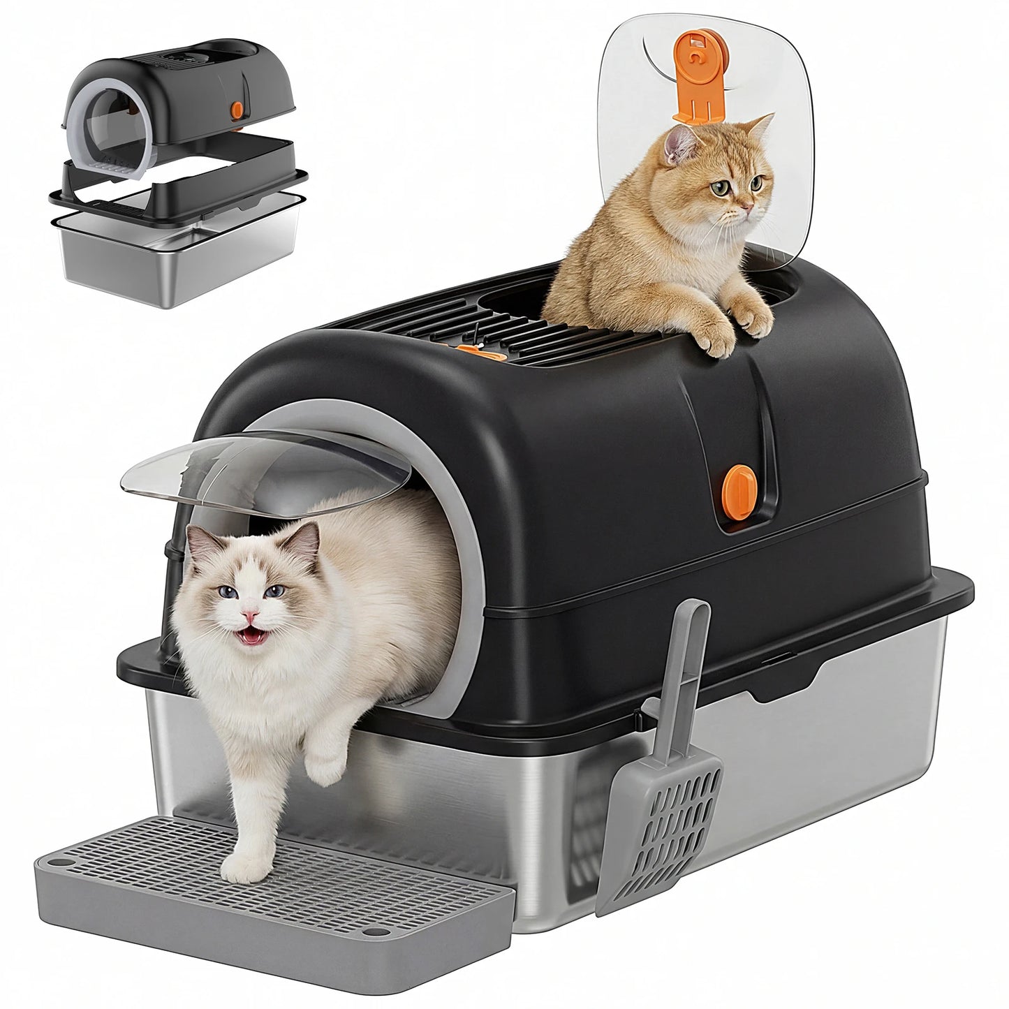 Stainless Steel Cat Litter Box With Fully Enclosed Design