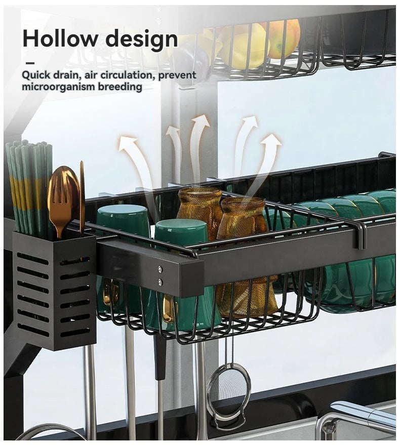 Over Sink Dish Drying Rack With Adjustable Shelves And Utensil Holder