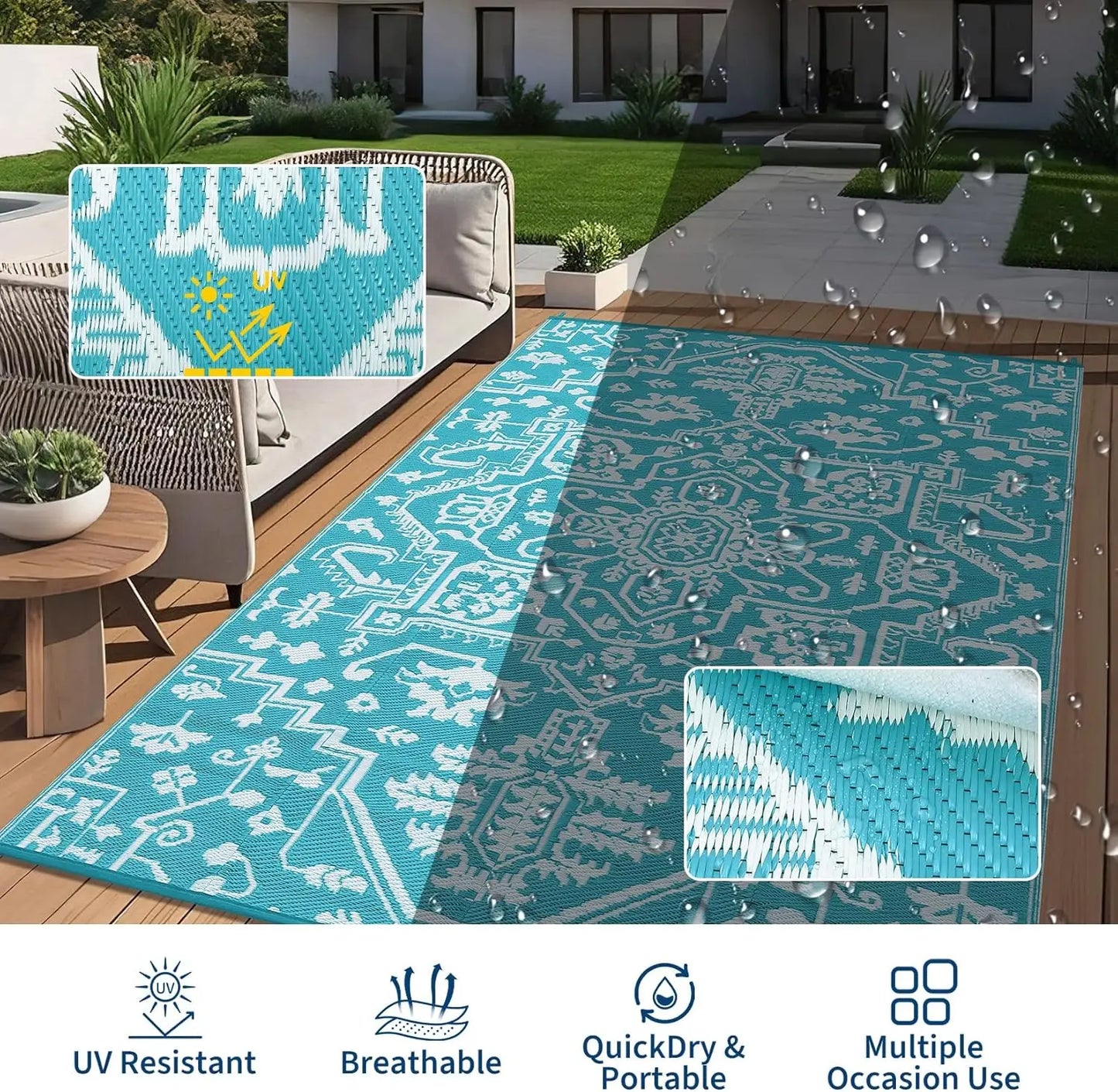 TWISTER.CK Waterproof Outdoor Area Rug Stain Resistant Polypropylene
