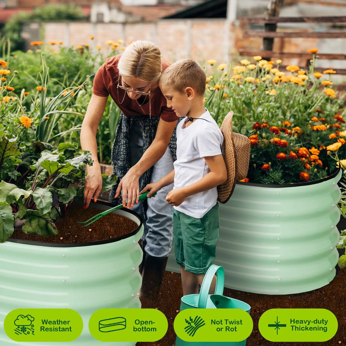 HiMISS Two Pack Oval Galvanized Steel Raised Garden Bed Planter