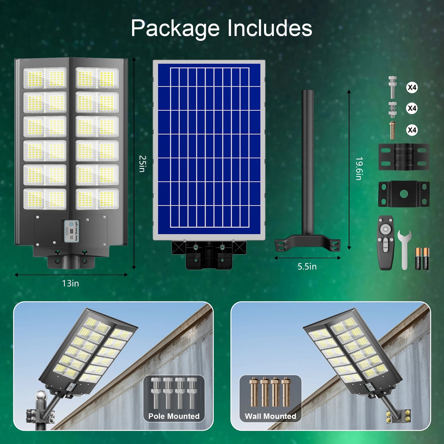 2 Pack 5000W Solar Street Lights Outdoor Motion Sensor With Remote Control