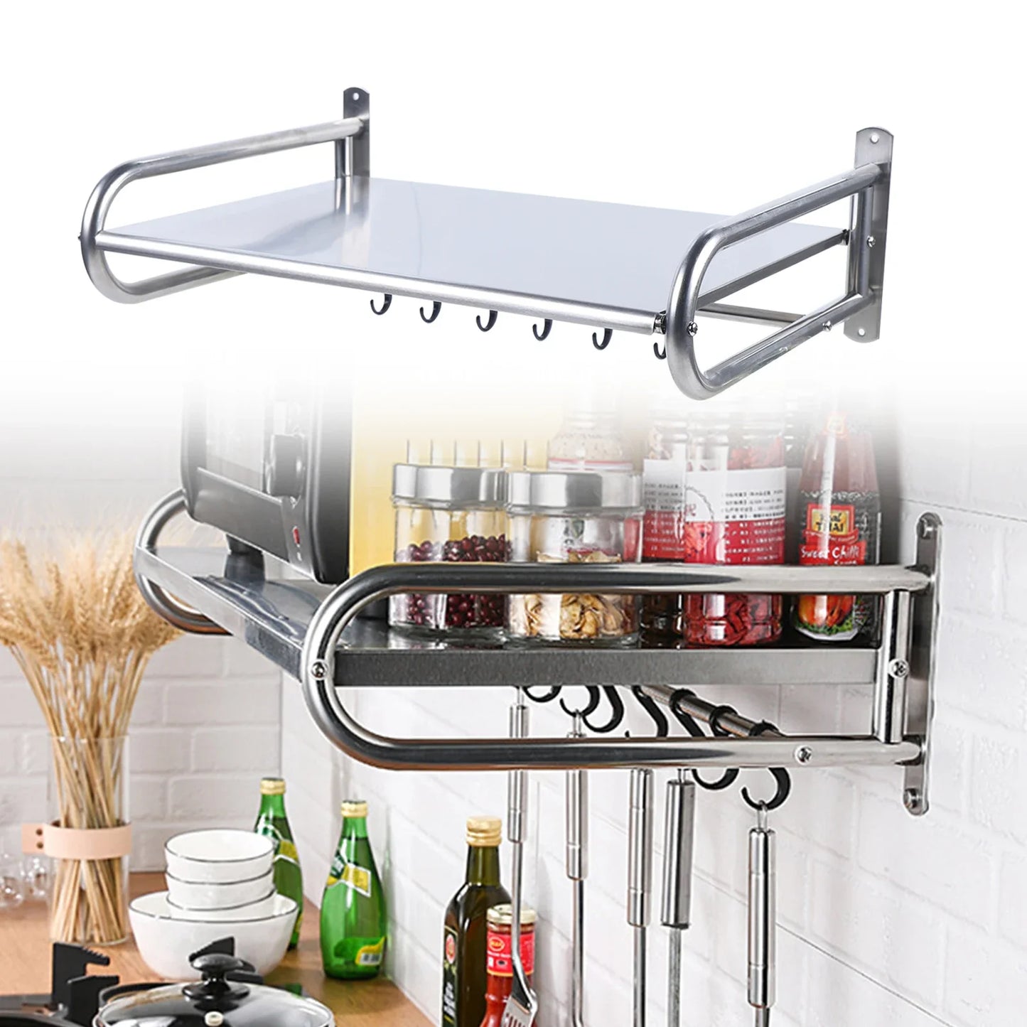 Stainless Steel Microwave Oven Rack Wall Mount Kitchen Shelf