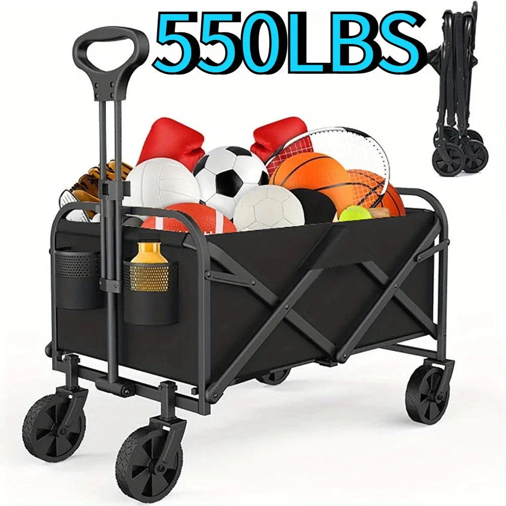 Collapsible Wagon Cart Foldable Beach Wagon All Terrain Wheels Heavy Duty