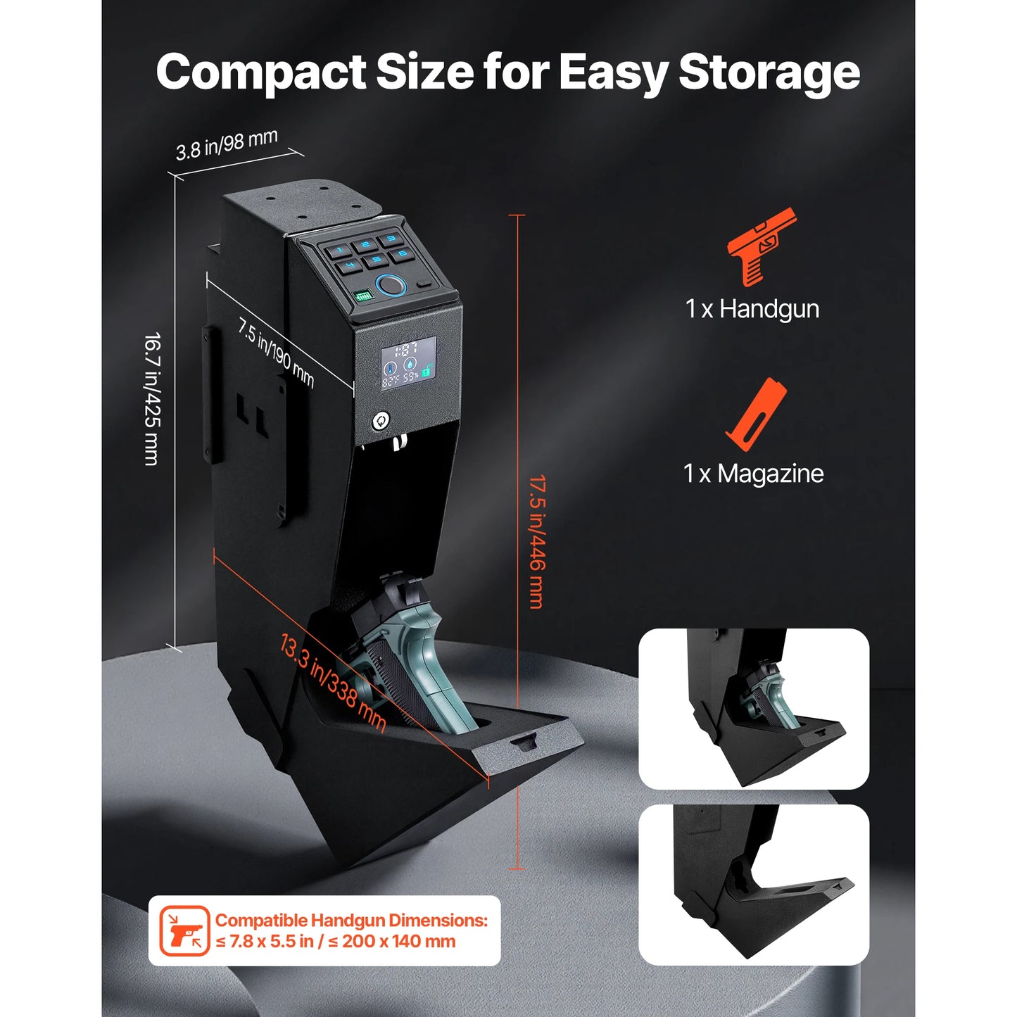 Gun Safe Slider 3 Way Quick Access Fingerprint Password Key