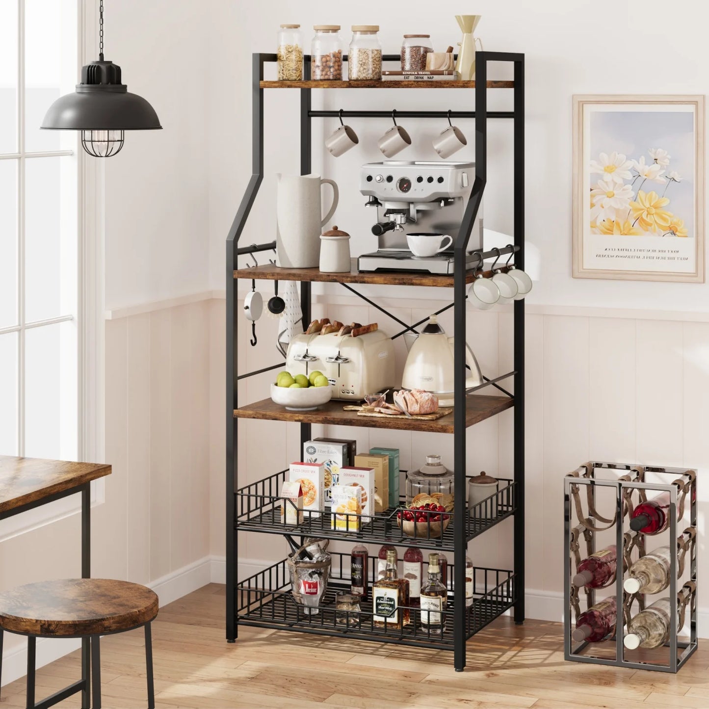 HiMISS Kitchen Bakers Rack Microwave Oven Stand With Wire Baskets