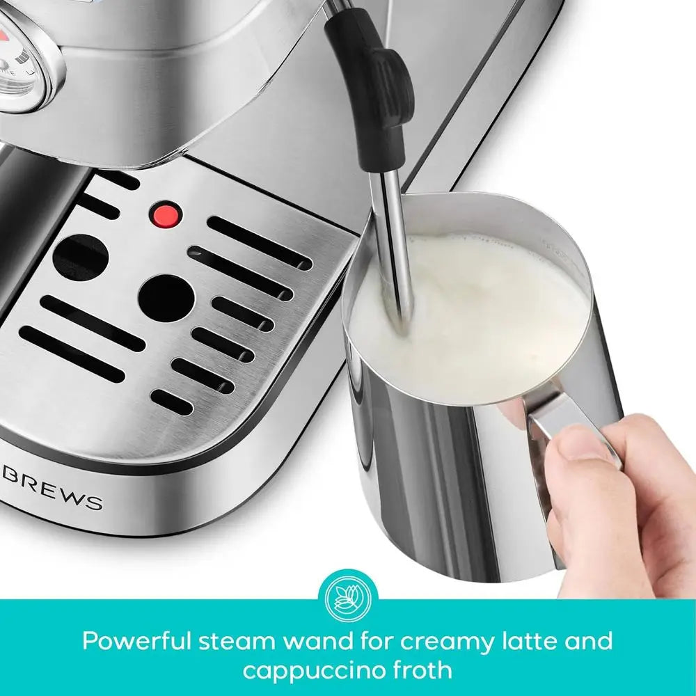 Eco Friendly 20 Bar Espresso Machine With Steam Wand Stainless Steel 34oz Tank