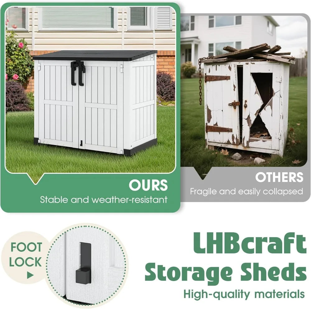 Outdoor Resin Storage Shed With Lockable Doors Waterproof Cabinet