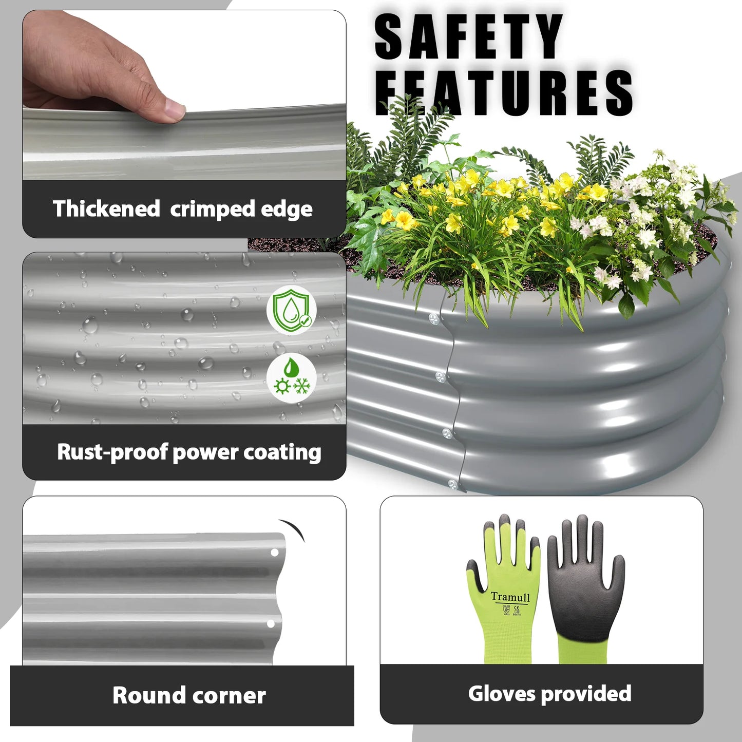 Tramull Galvanized Raised Garden Bed Planter For Vegetables Herbs Fruits Setup