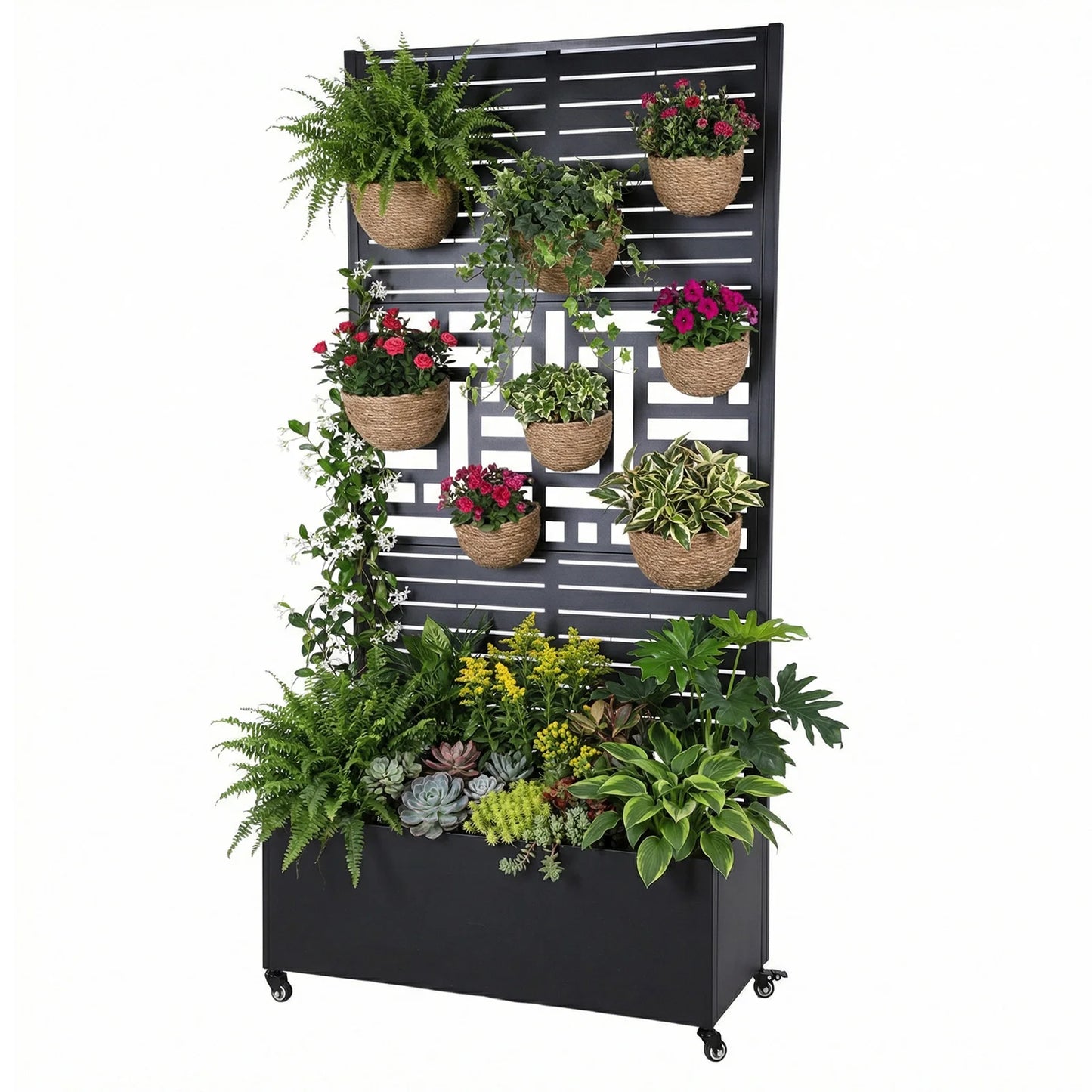 Metal Trellis Raised Garden Bed Planter With Wheels Outdoor