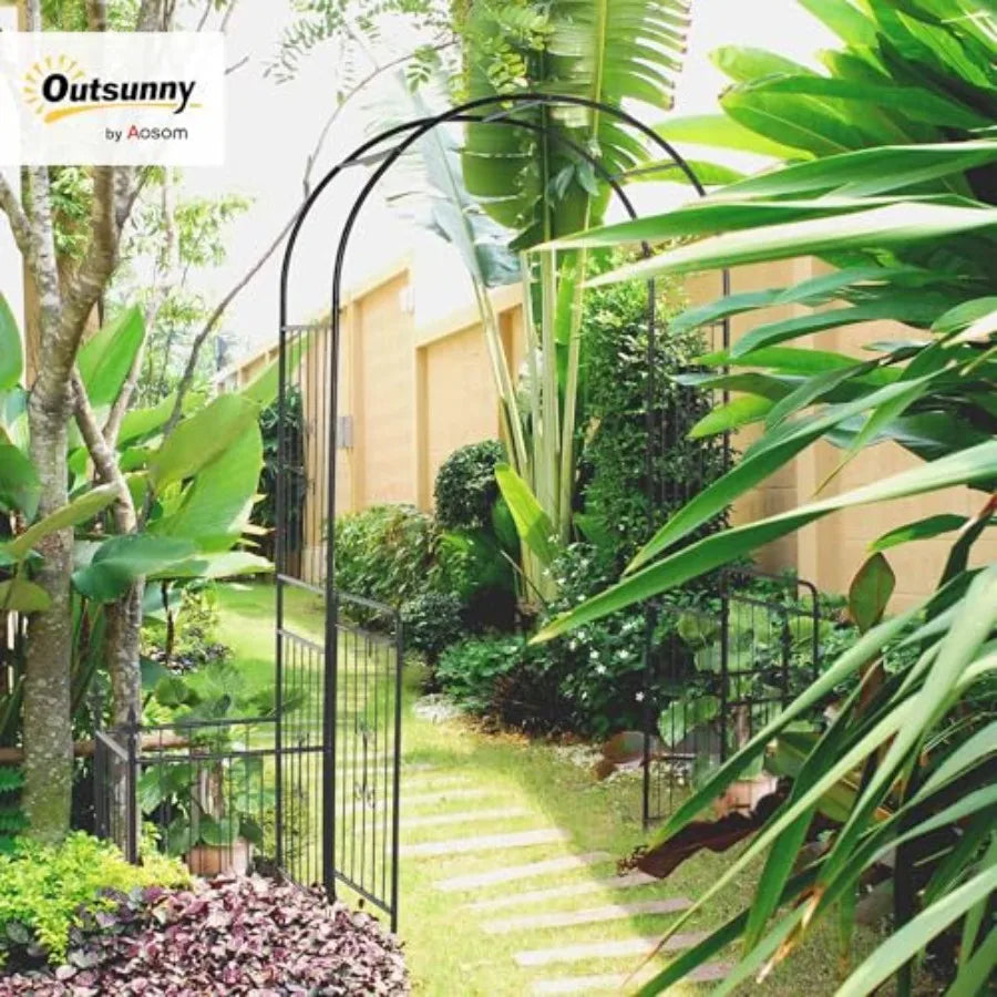Garden Arbor Arch Gate With Trellis Sides And Locking Doors