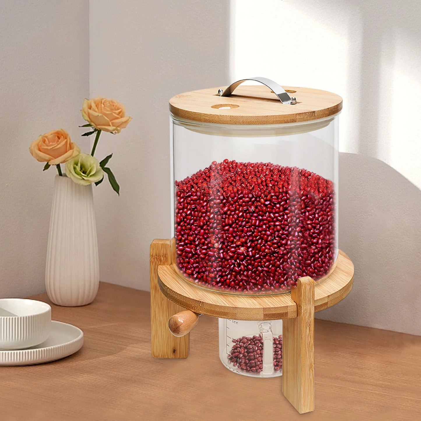 Glass Cereal Dispenser With Valve For Pantry Organization