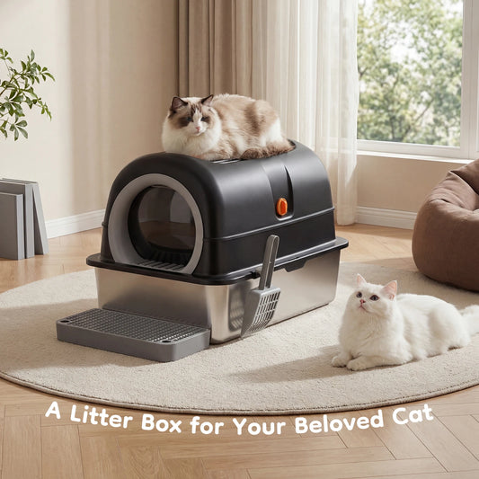 Stainless Steel Cat Litter Box With Fully Enclosed Design