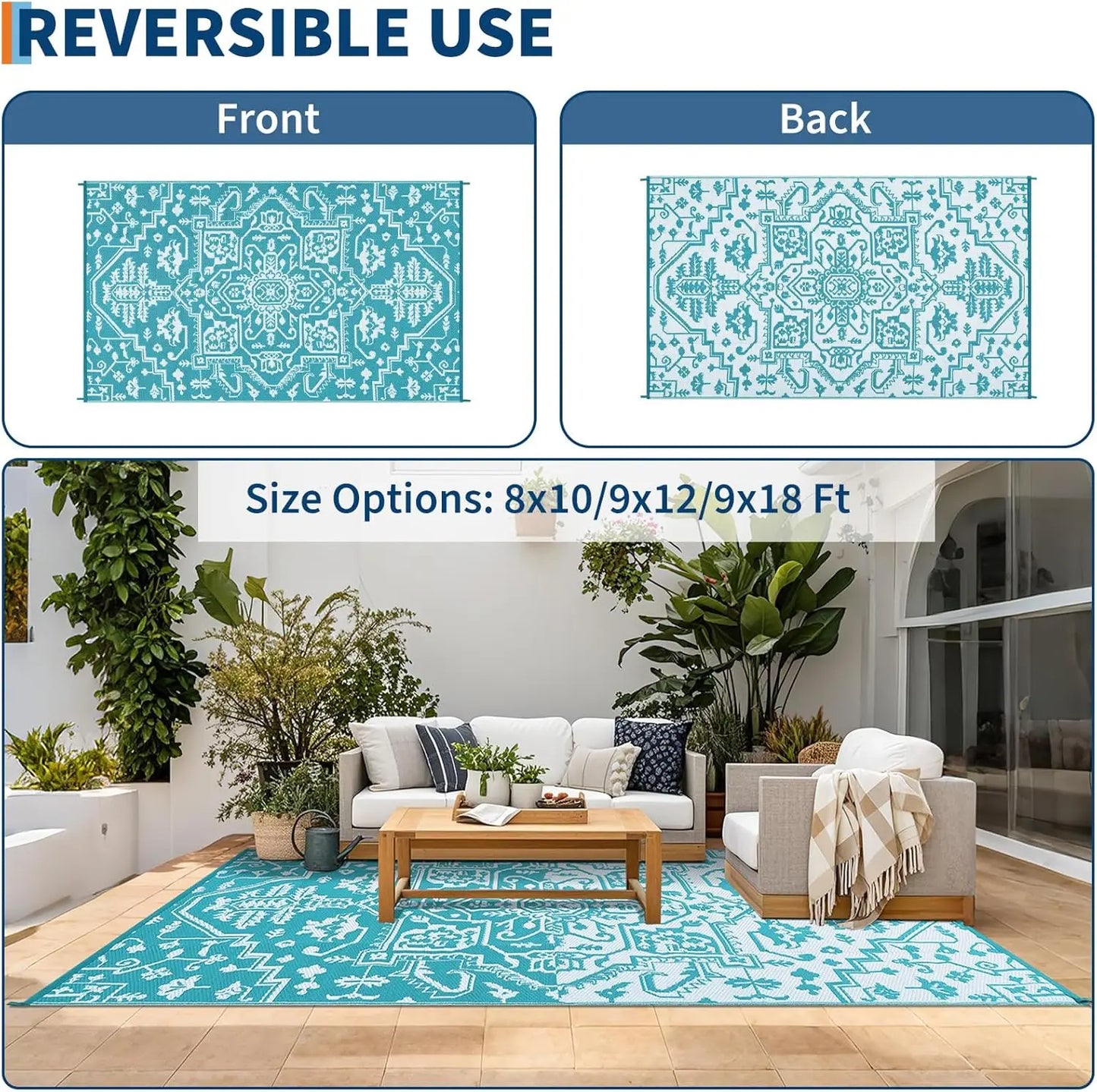 TWISTER.CK Waterproof Outdoor Area Rug Stain Resistant Polypropylene