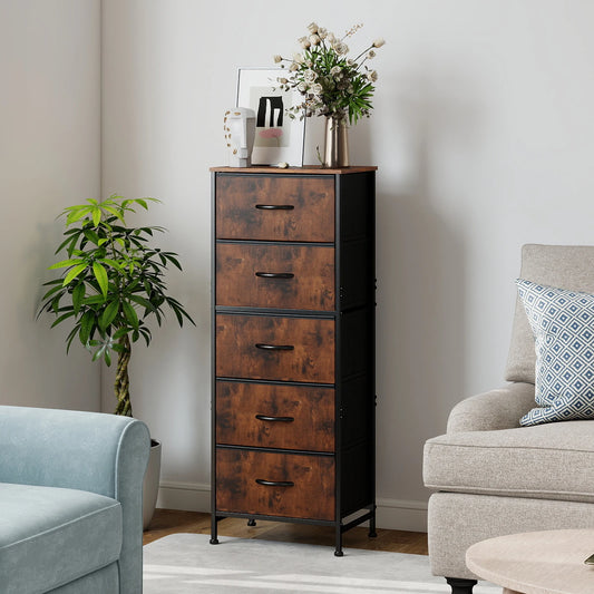 JHK Dresser With 5 Fabric Drawers Bedroom Storage Cabinet