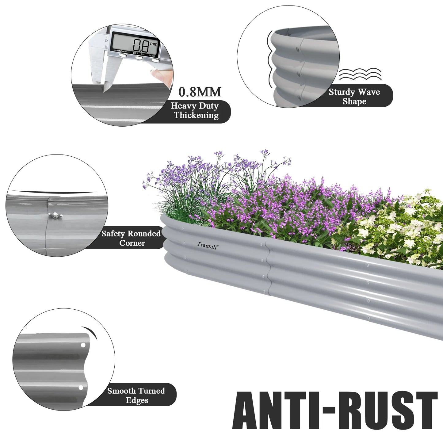 Tramull Galvanized Raised Garden Bed Planter For Vegetables Herbs Fruits Setup