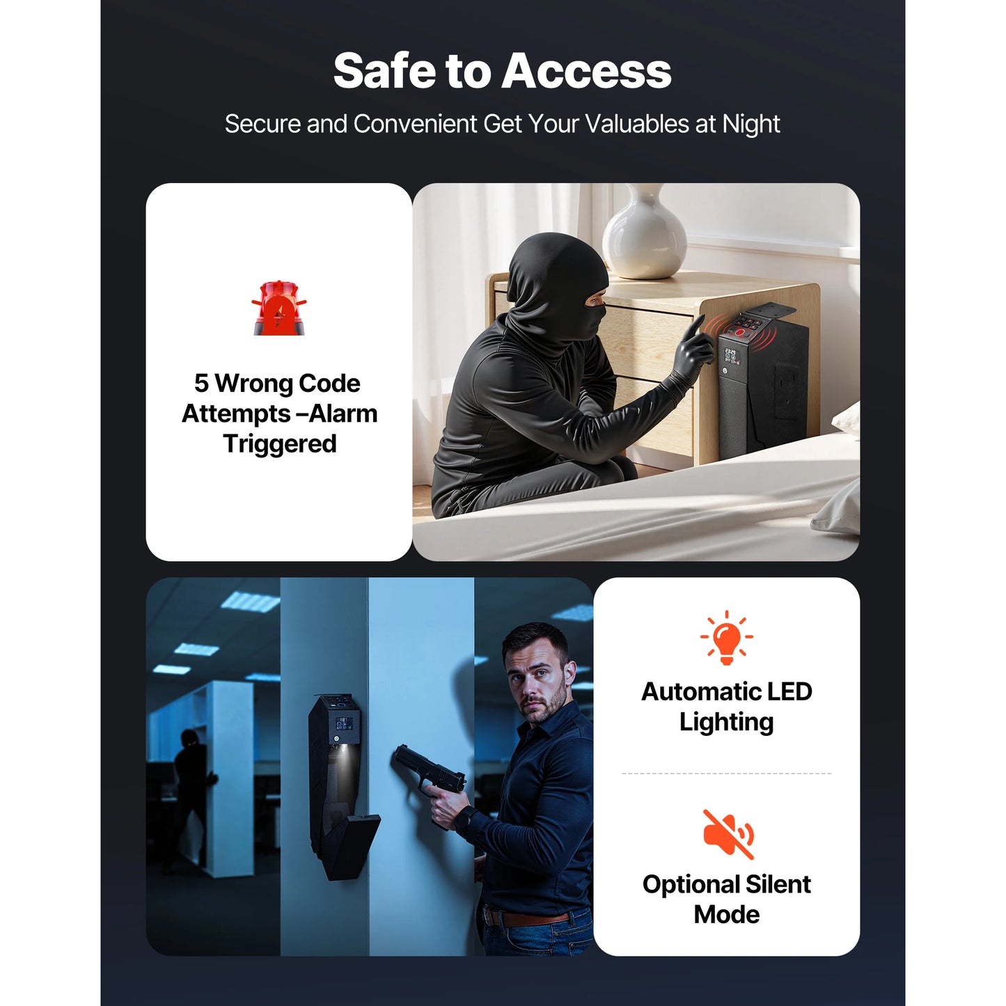 Gun Safe Slider 3 Way Quick Access Fingerprint Password Key