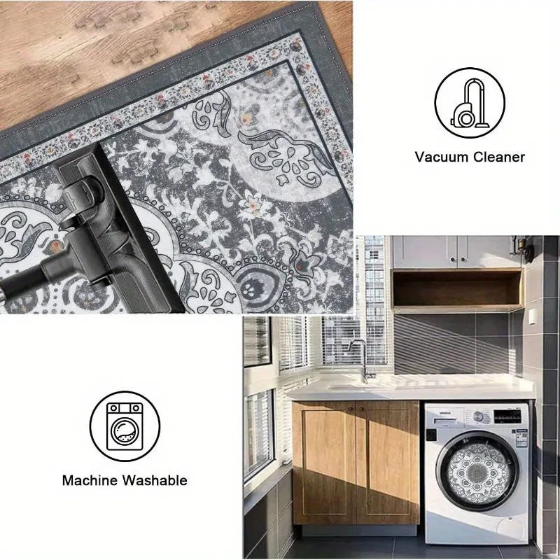 Bohemian Style Kitchen Floor Mat Set Non Slip Washable Rugs