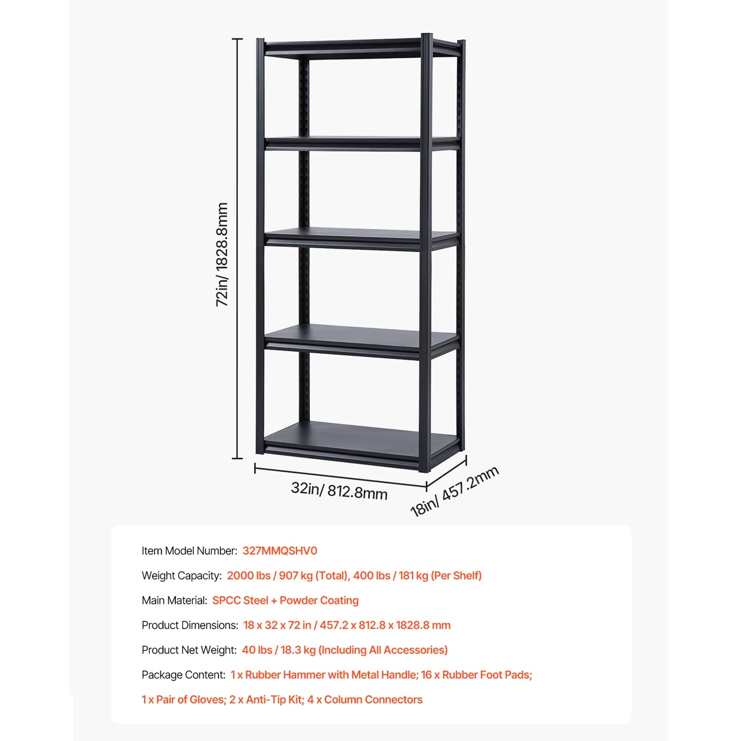 SucceBuy 5-Tier Garage Storage Shelves 2000 Lbs Adjustable Metal Rack