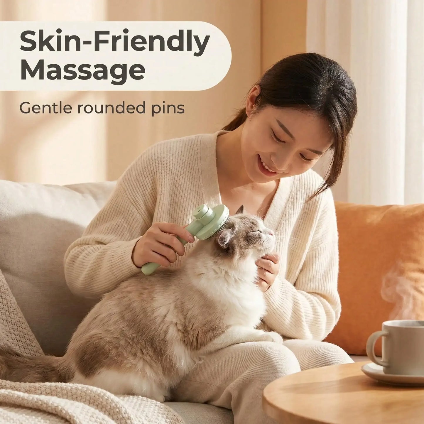 Stainless Steel Pet Comb With Massage Function And Self Cleaning Mechanism