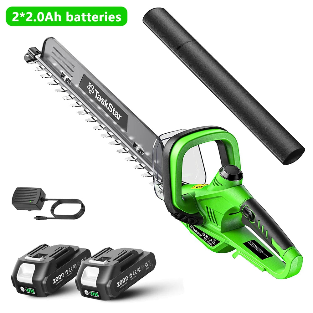 TaskStar Cordless Hedge Trimmer With Rotatable Handle And Dual Batteries