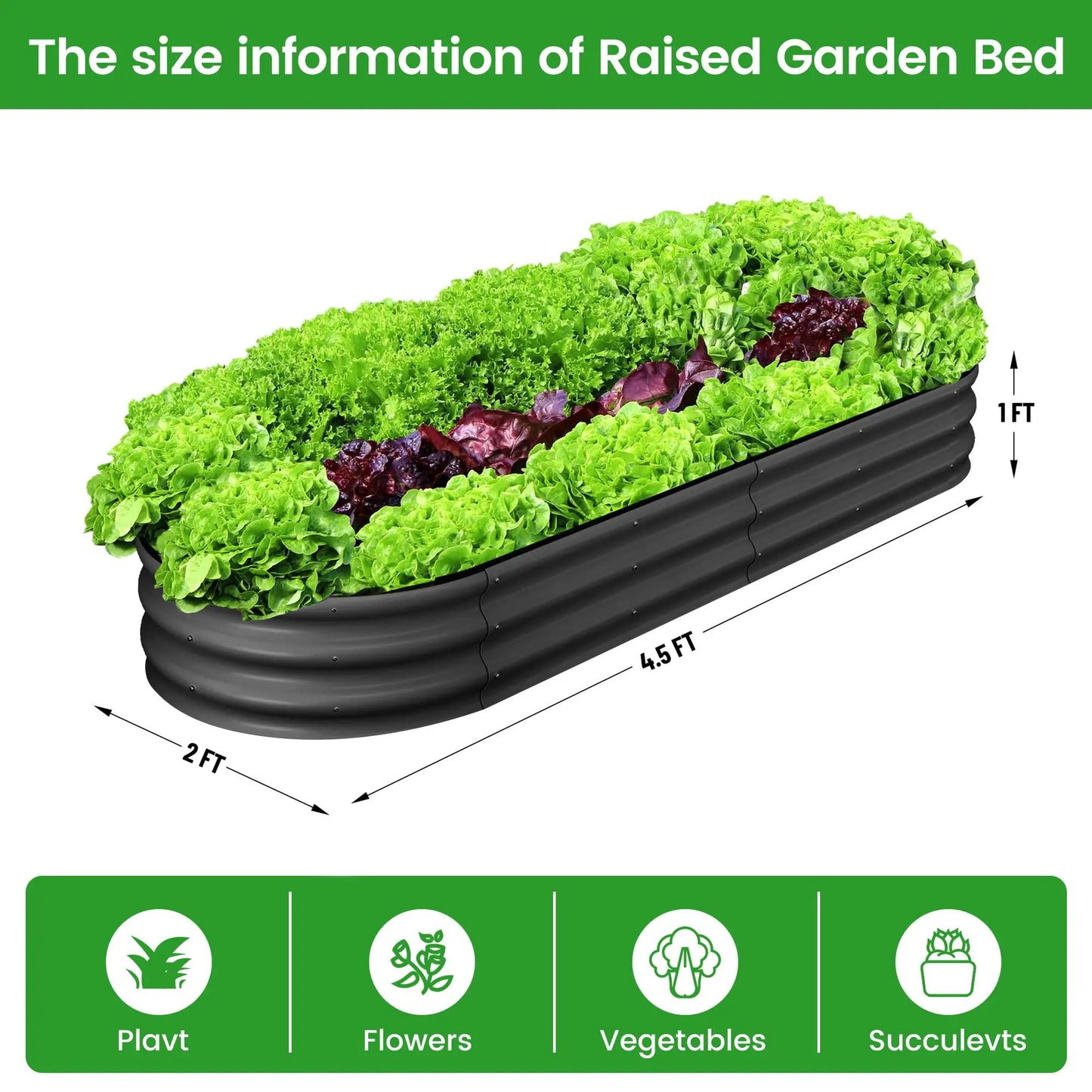 HiMISS Two Pack Oval Galvanized Steel Raised Garden Bed Planter