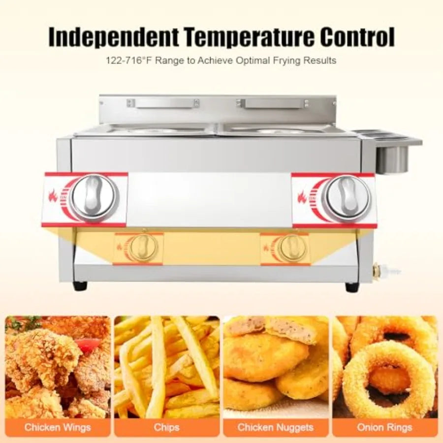 XMSJ Gas Powered Commercial Double Deep Fryer Countertop With Baskets