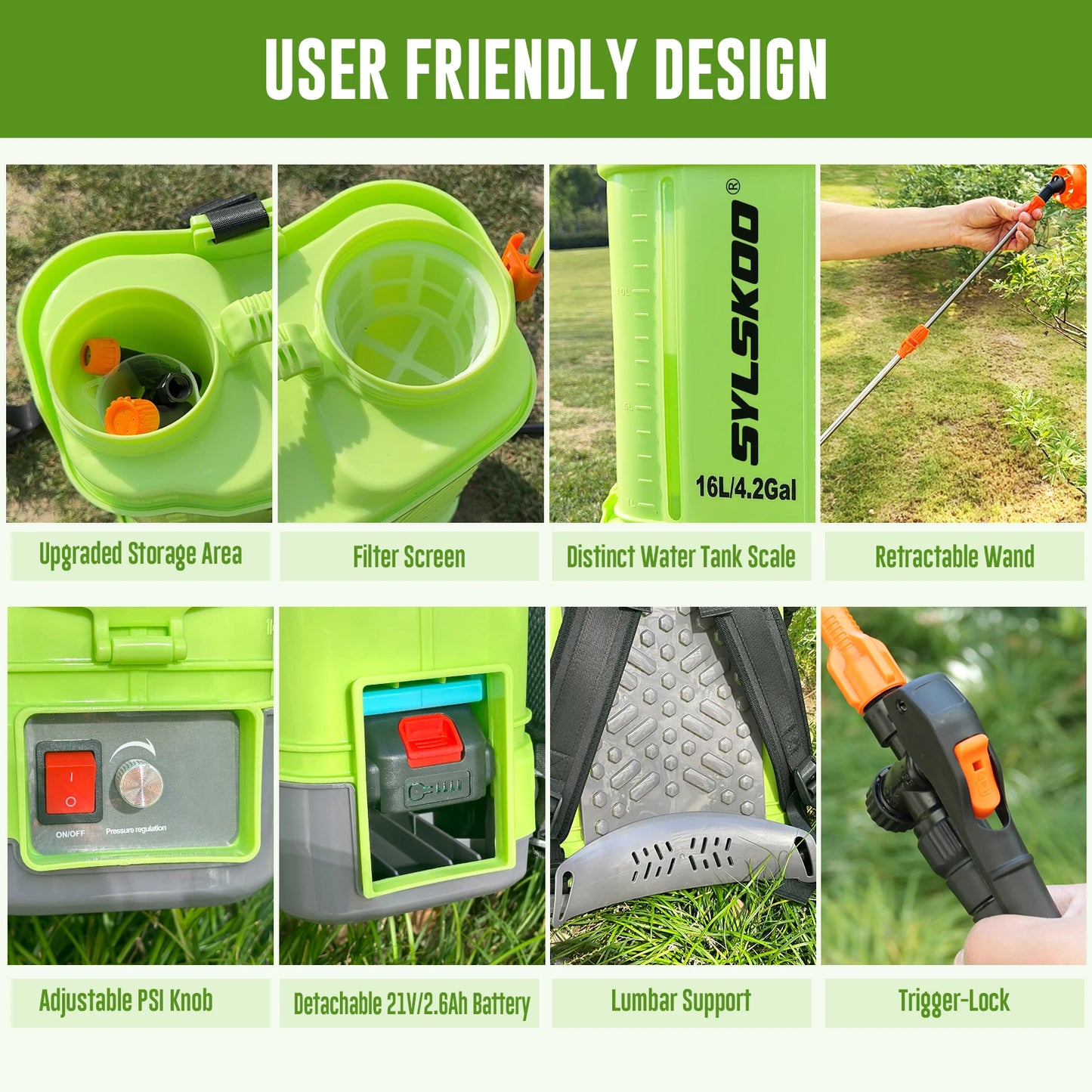 Electric Garden Sprayer 100 PSI With Telescopic Wand And Battery Charger