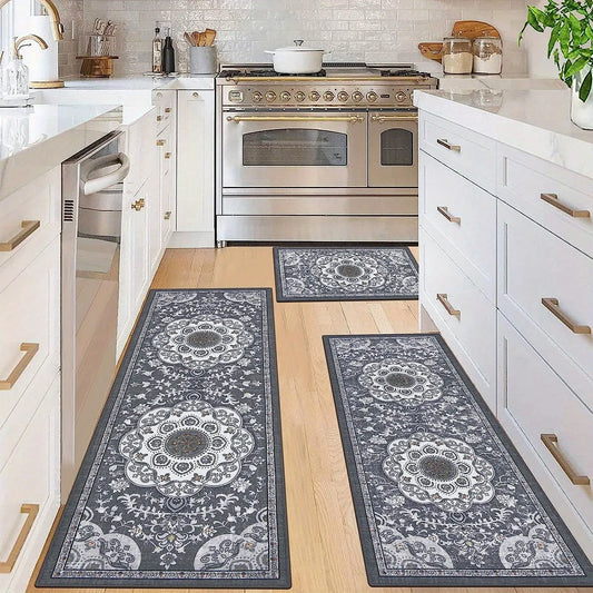 Bohemian Style Kitchen Floor Mat Set Non Slip Washable Rugs