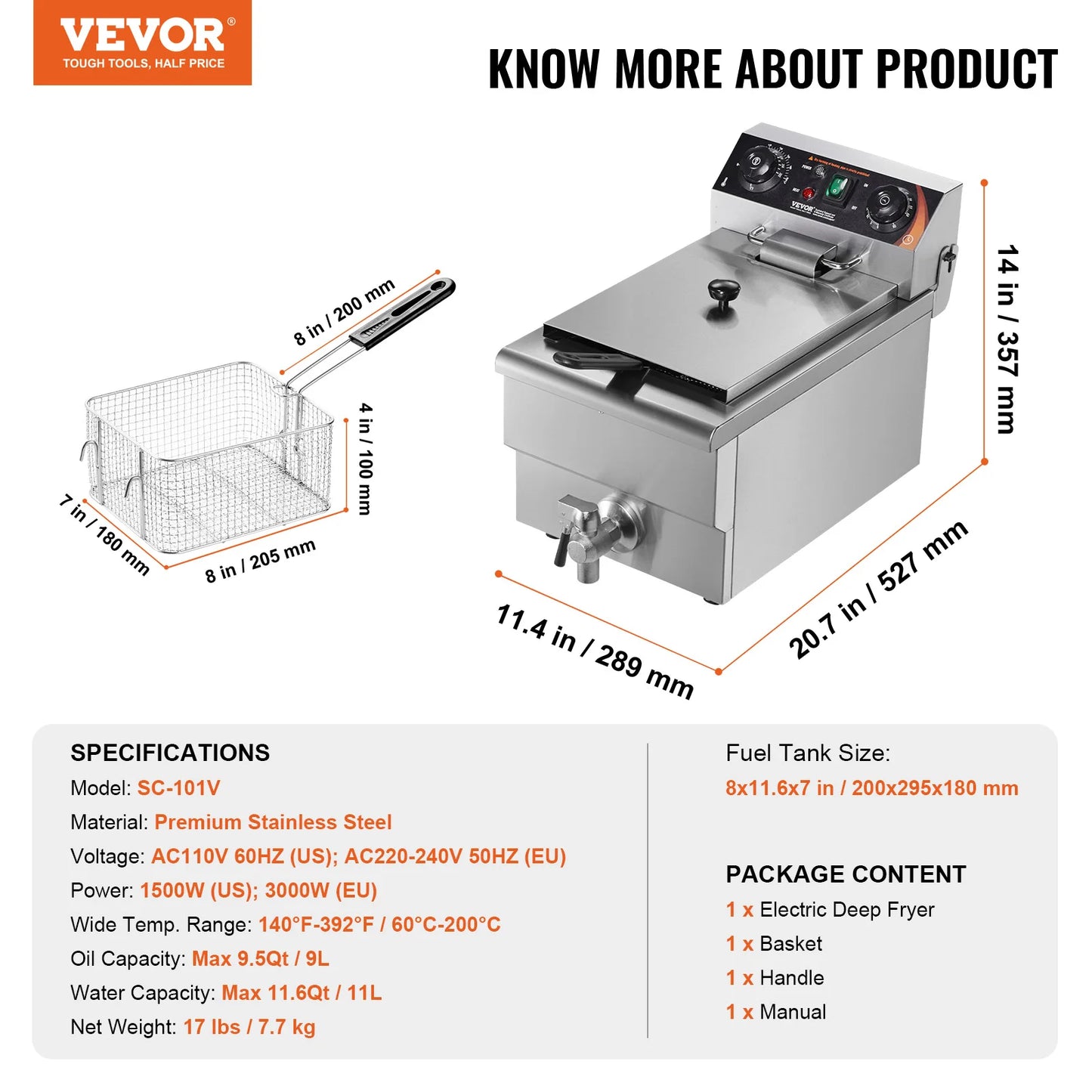 SucceBuy Stainless Steel Commercial Electric Countertop Deep Fryer With Timer