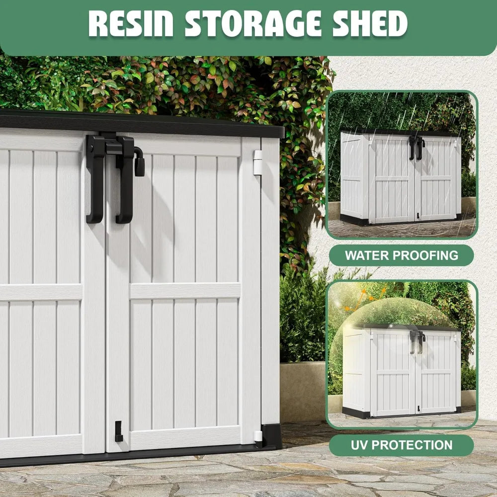 Outdoor Resin Storage Shed With Lockable Doors Waterproof Cabinet
