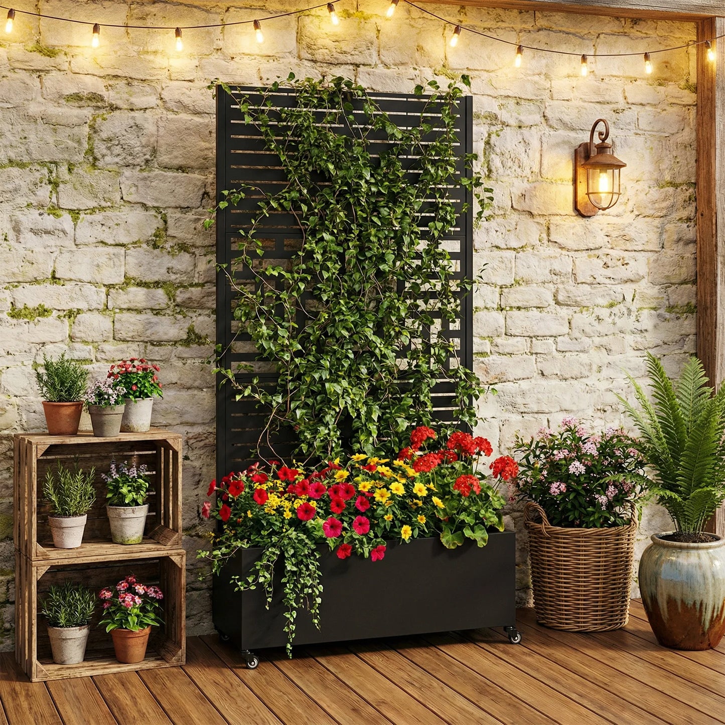 Metal Trellis Raised Garden Bed Planter With Wheels Outdoor