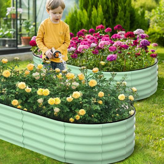 HiMISS Two Pack Oval Galvanized Steel Raised Garden Bed Planter