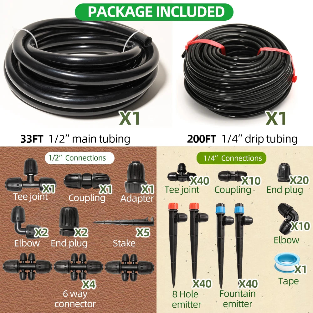Terrawen Drip Irrigation System Kit With Locking Fittings For Garden