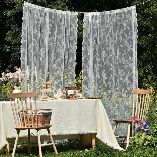 NONECN Two Piece Curtains With Wave Lace Trim