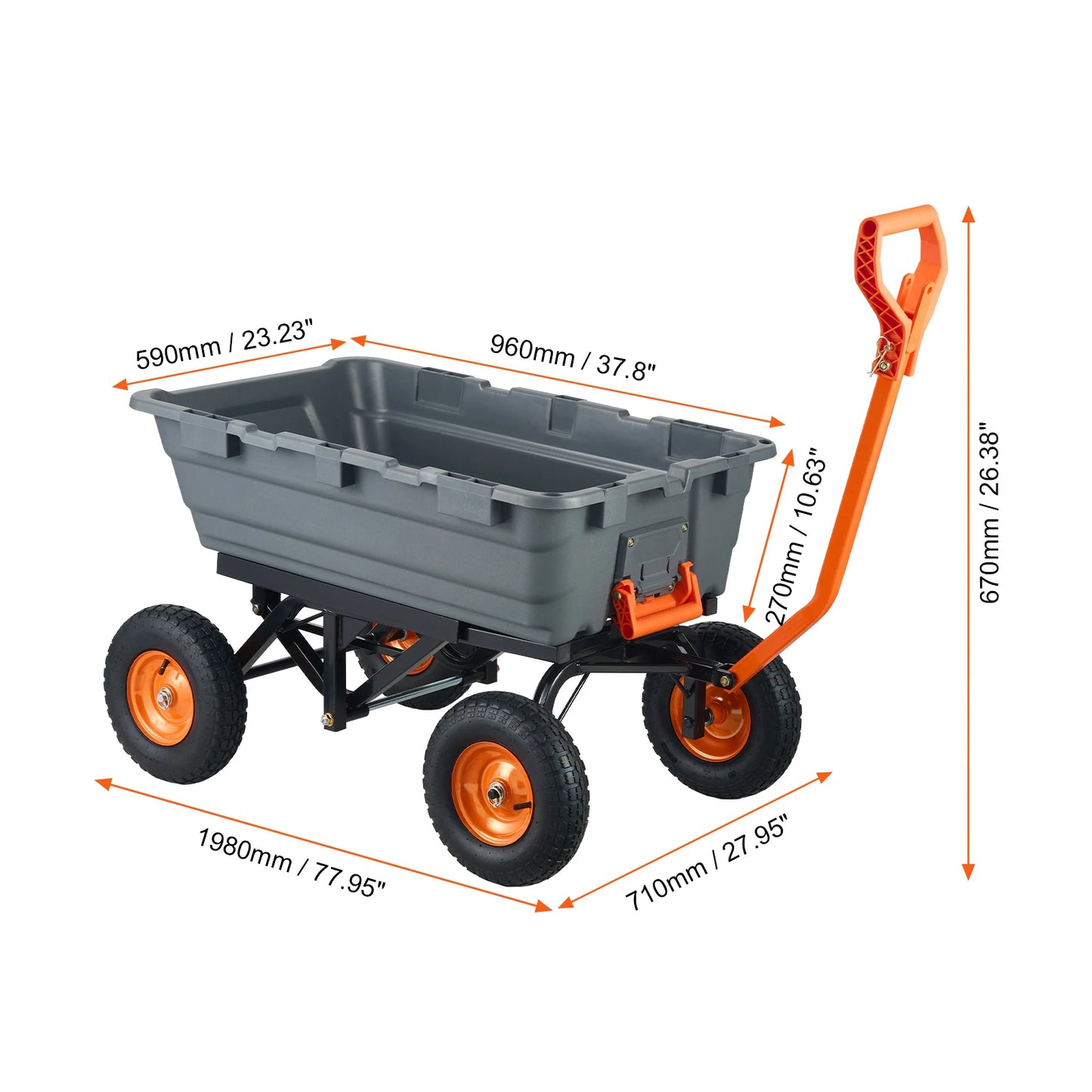 SucceBuy Poly Garden Dump Cart 600lb Capacity Steel Frame