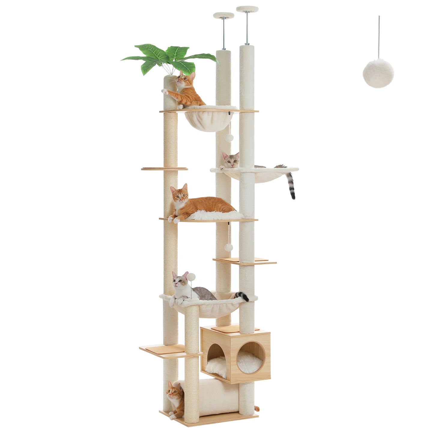 PAWZ Road Height Adjustable Wooden Cat Tree With Hammock Scratching Posts