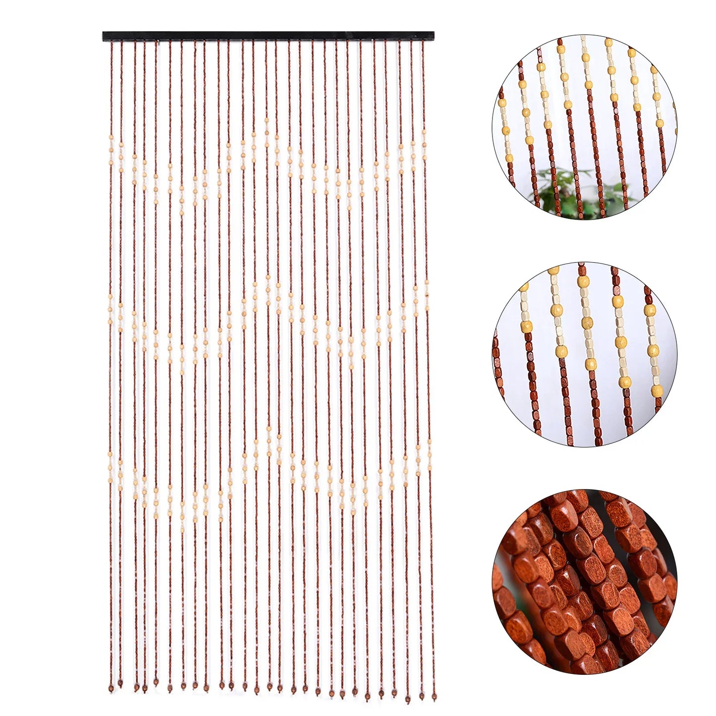 Wooden Bead Door Curtain With Jagged Pattern Fly Screen
