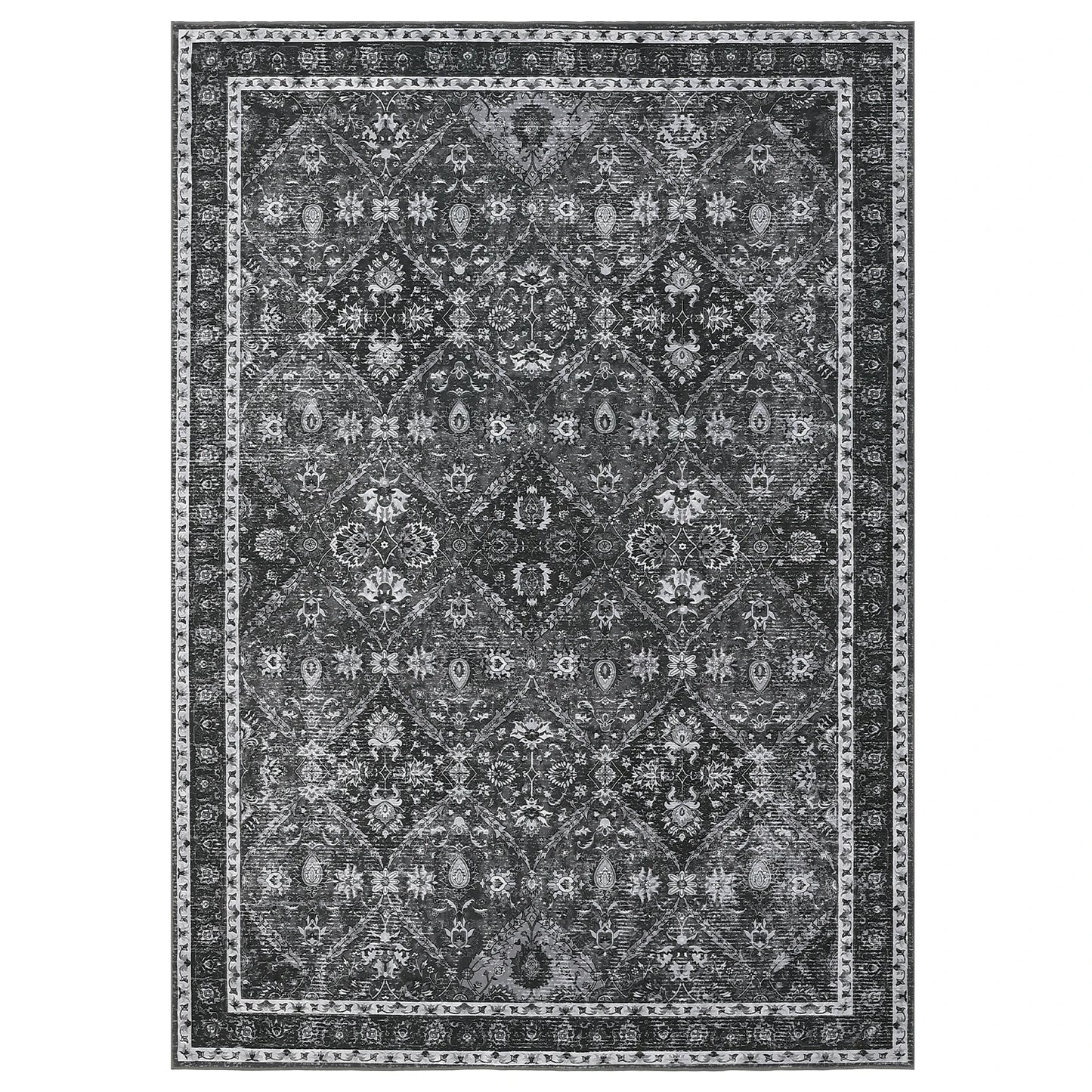 NONECN Moroccan Trellis Low Pile Rug Machine Washable Non Slip