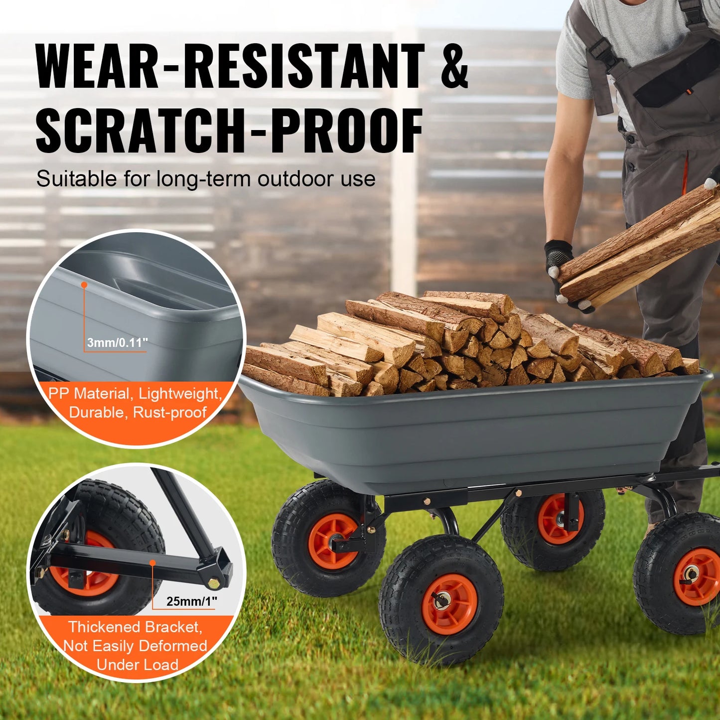 SucceBuy Poly Garden Dump Cart 600lb Capacity Steel Frame