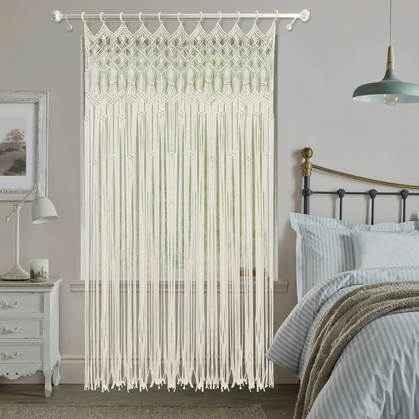 Woven Bohemian Curtain Cotton Linen Plain Washable For Living Room