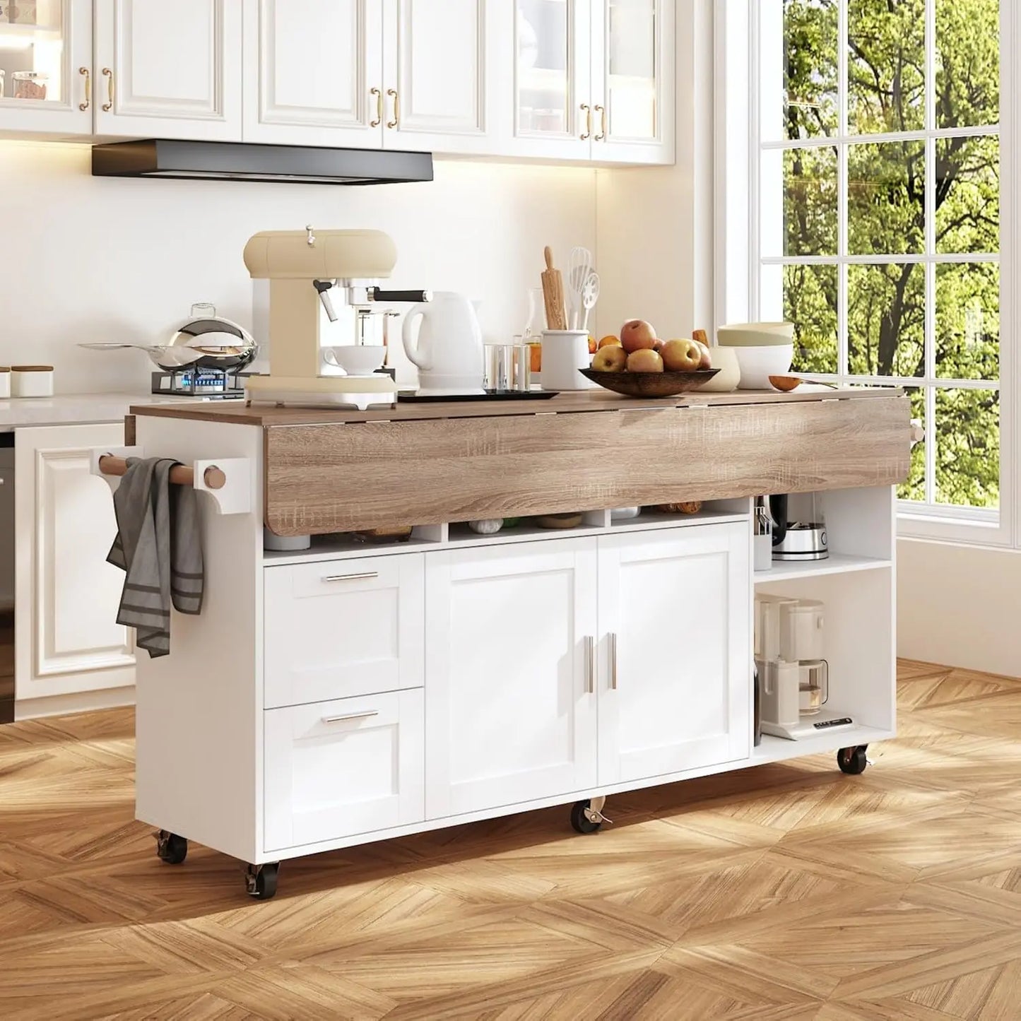 Rolling Kitchen Island Cart With Storage On Wheels Drop Leaf