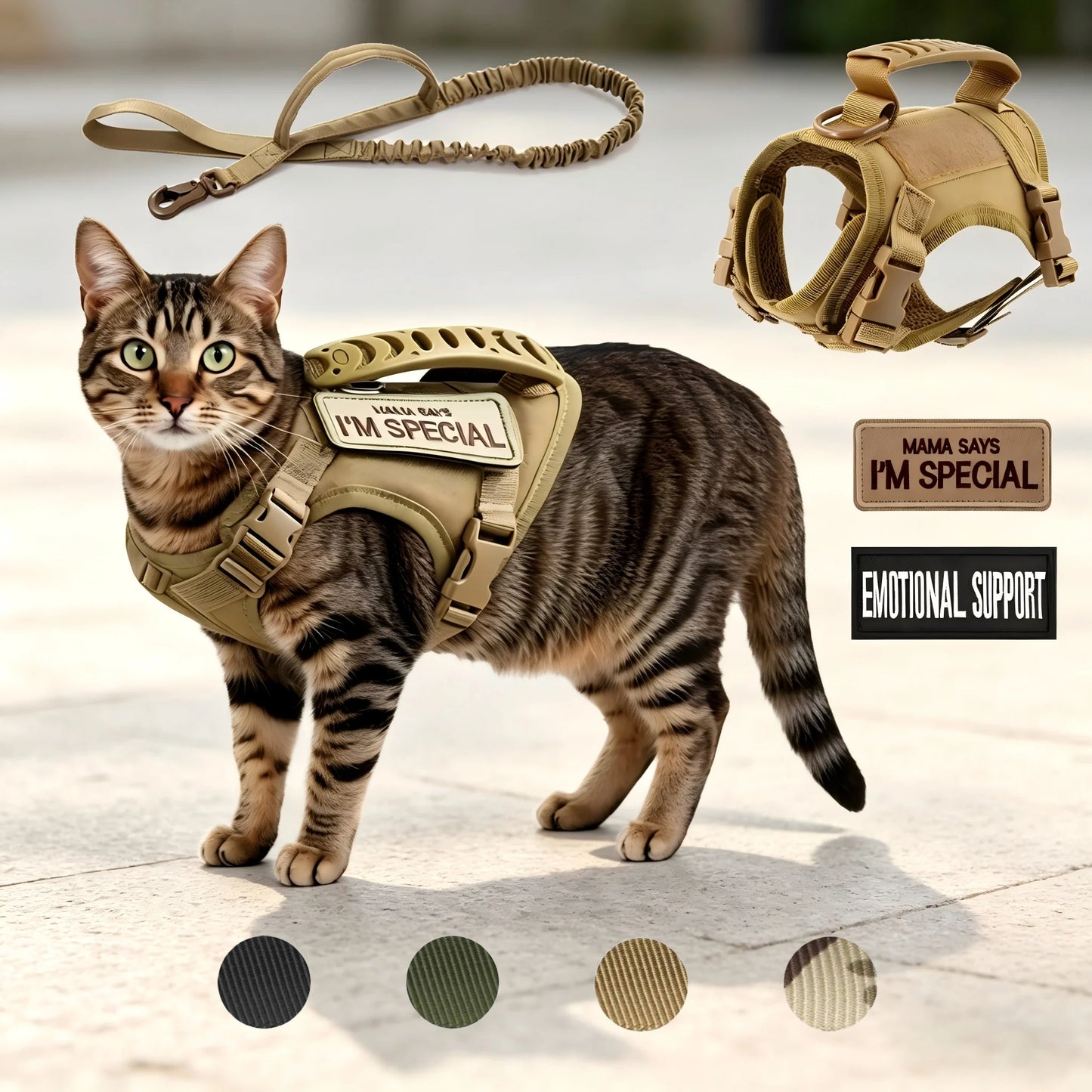 Tactical Cat Harness And Leash Set With Dual Handles Stickers