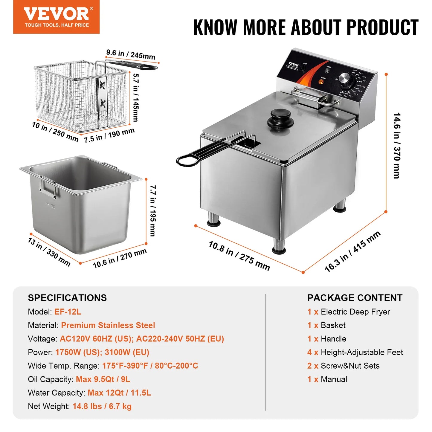 SucceBuy Stainless Steel Commercial Electric Countertop Deep Fryer With Timer