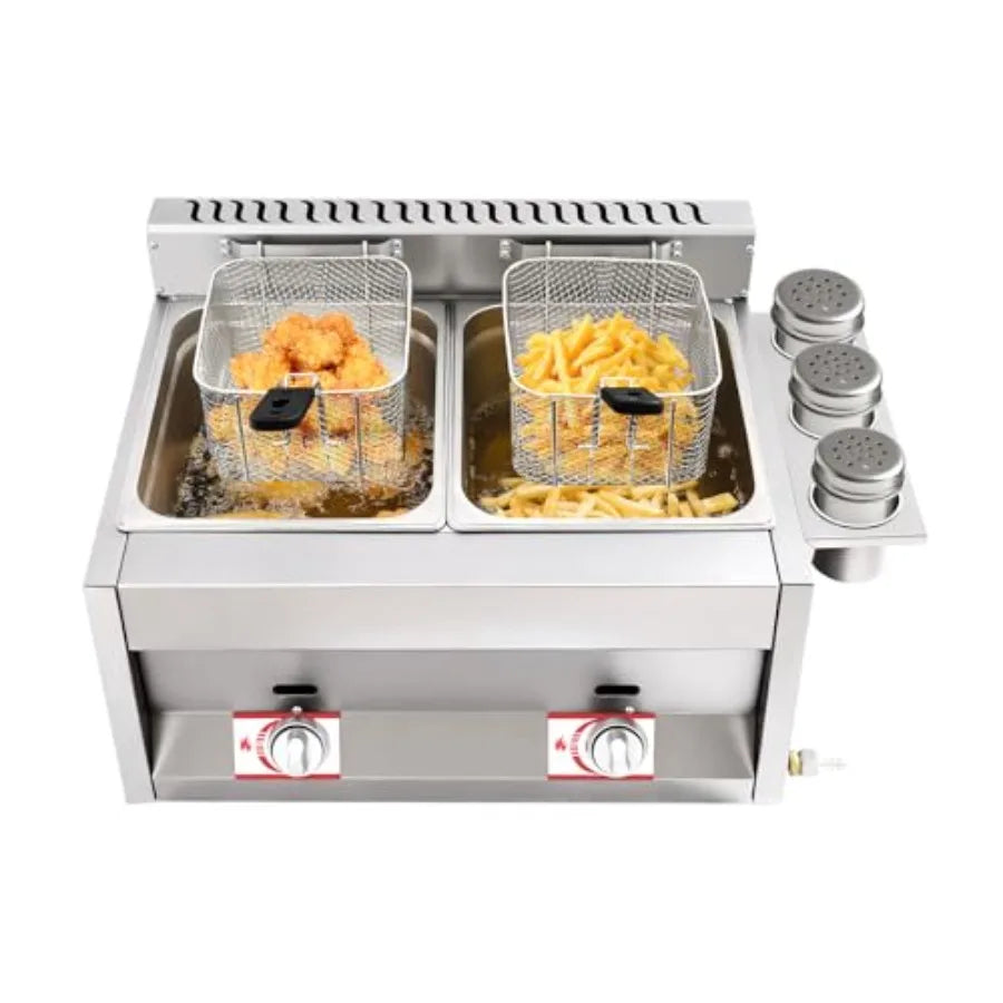 XMSJ Gas Powered Commercial Double Deep Fryer Countertop With Baskets