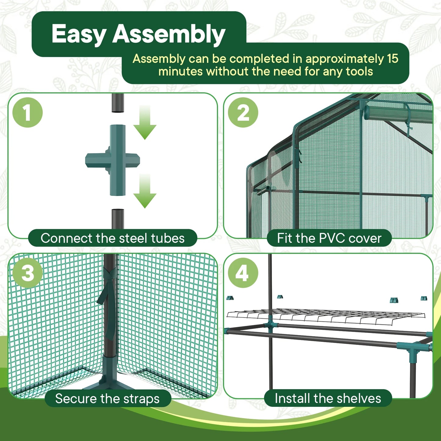 Portable Walk In Greenhouse For Outdoor Plants With Screen Windows