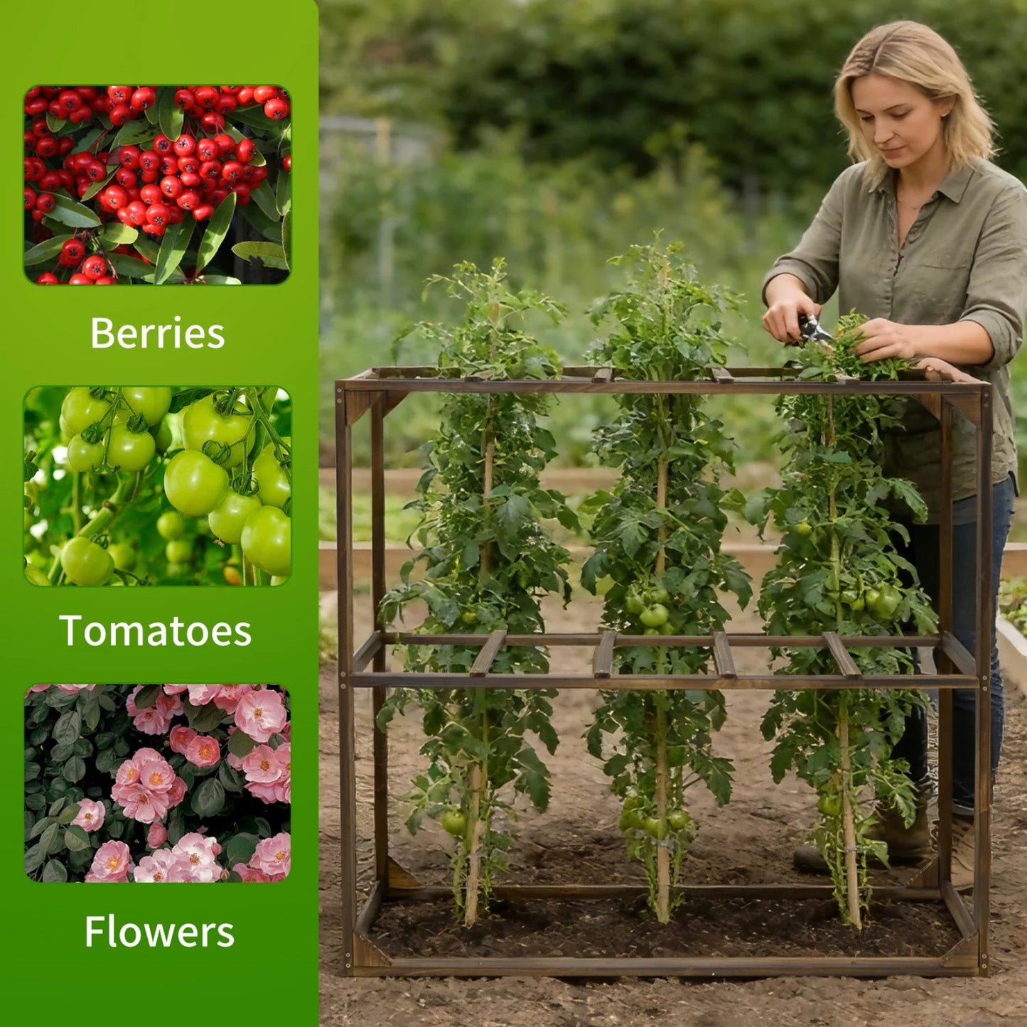 Outdoor Wooden Garden Tomato And Cranberry Plant Support Trellis Frame